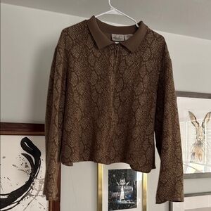 Brown Patterned Long Sleeve Sweater